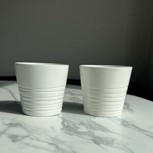 2 Matching White Ribbed Ceramic Planter Pot